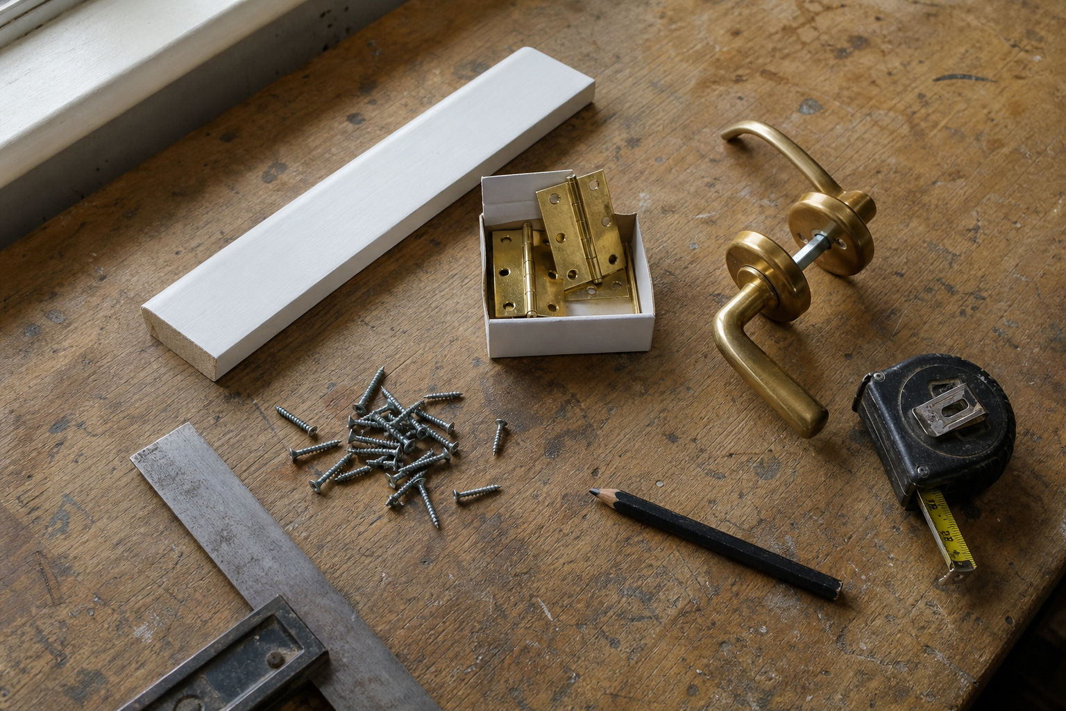 Workbench with brass hardware mid-fit