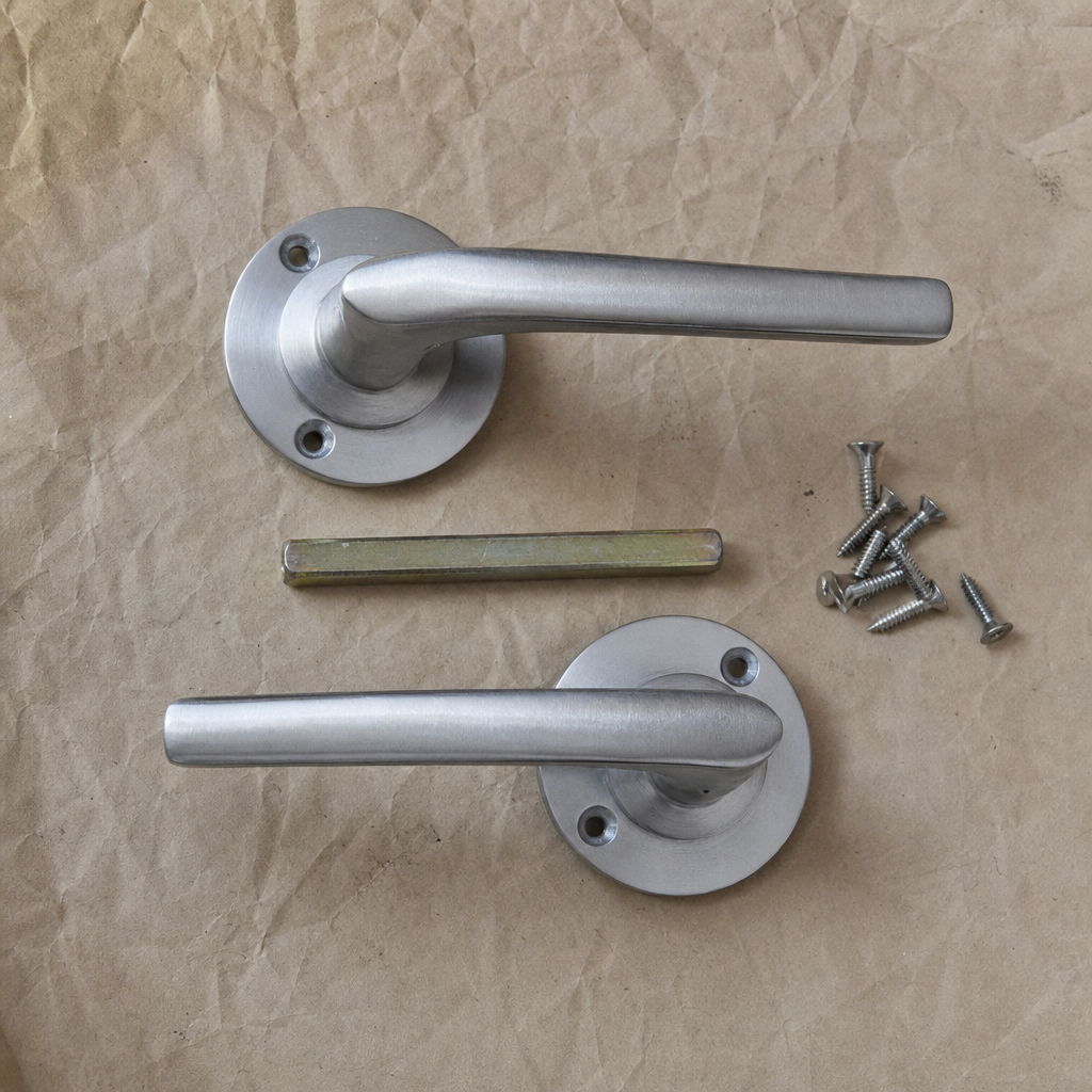 Satin chrome lever door handle set