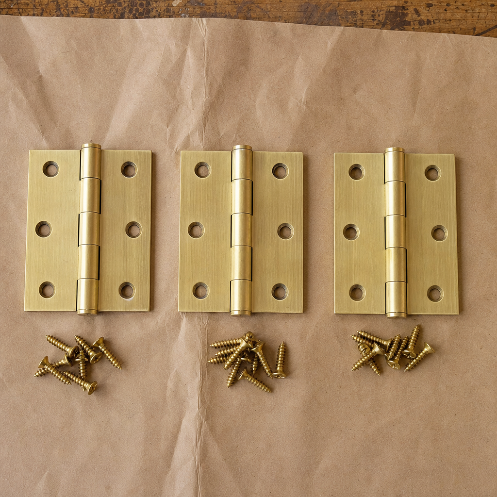 Steel butt hinges, 76mm, polished brass